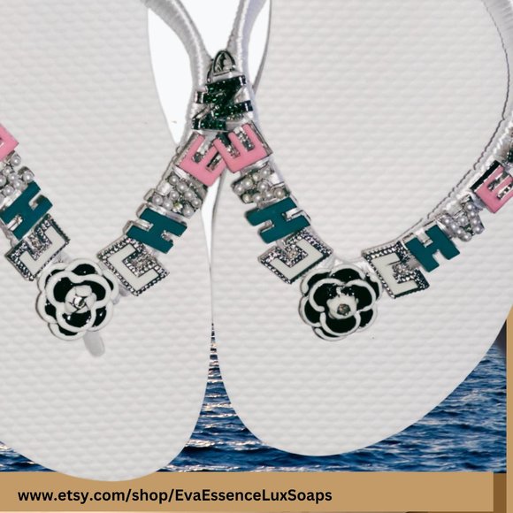 Jeweled Flip Flops, Bling Shoes, Rhinestone/Crystal Sandals, Bling Shoes Sz 6 - Picture 6 of 16